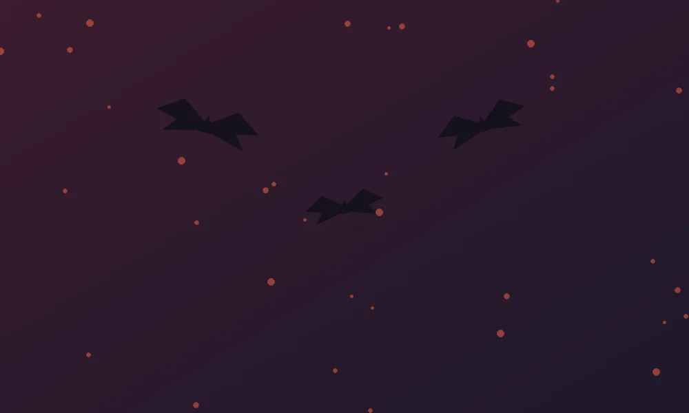 Ilustração de morcegos sobrevoando um céu em tons de vinho