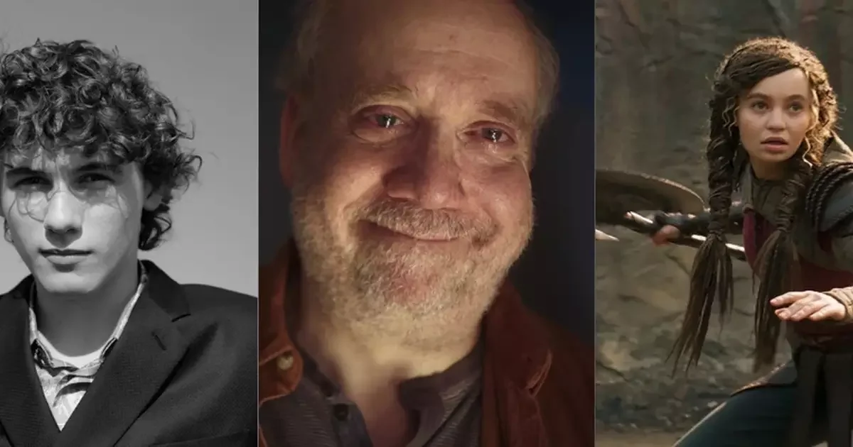 Retratos de Sam Nivola, Paul Giamatti e Nico Parker
