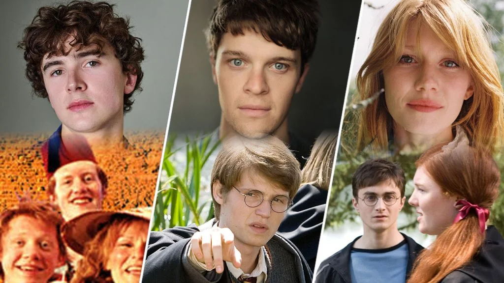 Montagem com os atores escalados e cenas dos filmes de Harry Potter