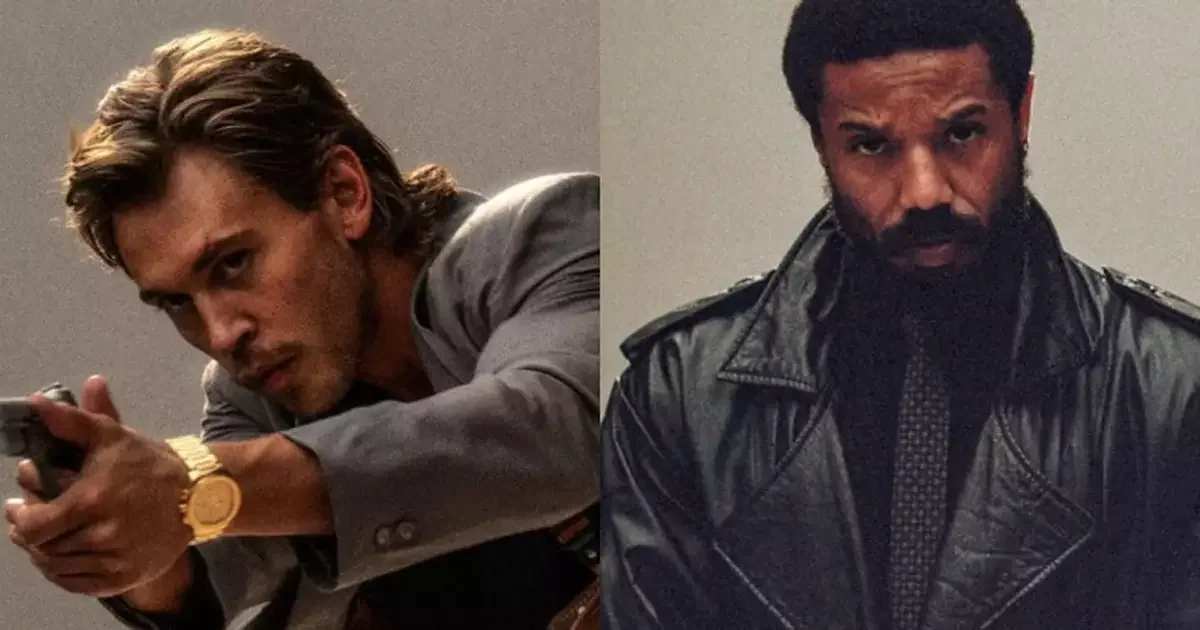Cena de divulgação de Miami Vice '85, com Michael B. Jordan e Austin Butler