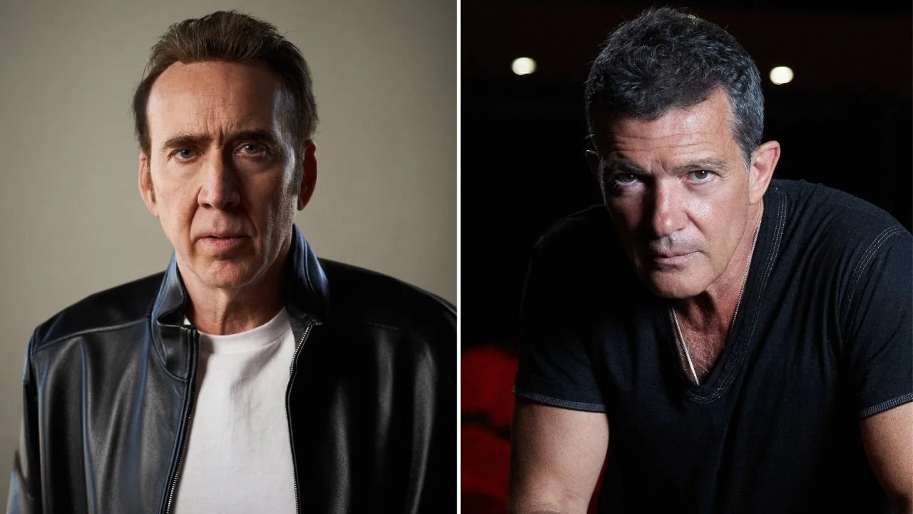 Nicolas Cage e Antonio Banderas lado a lado em fotos de evento